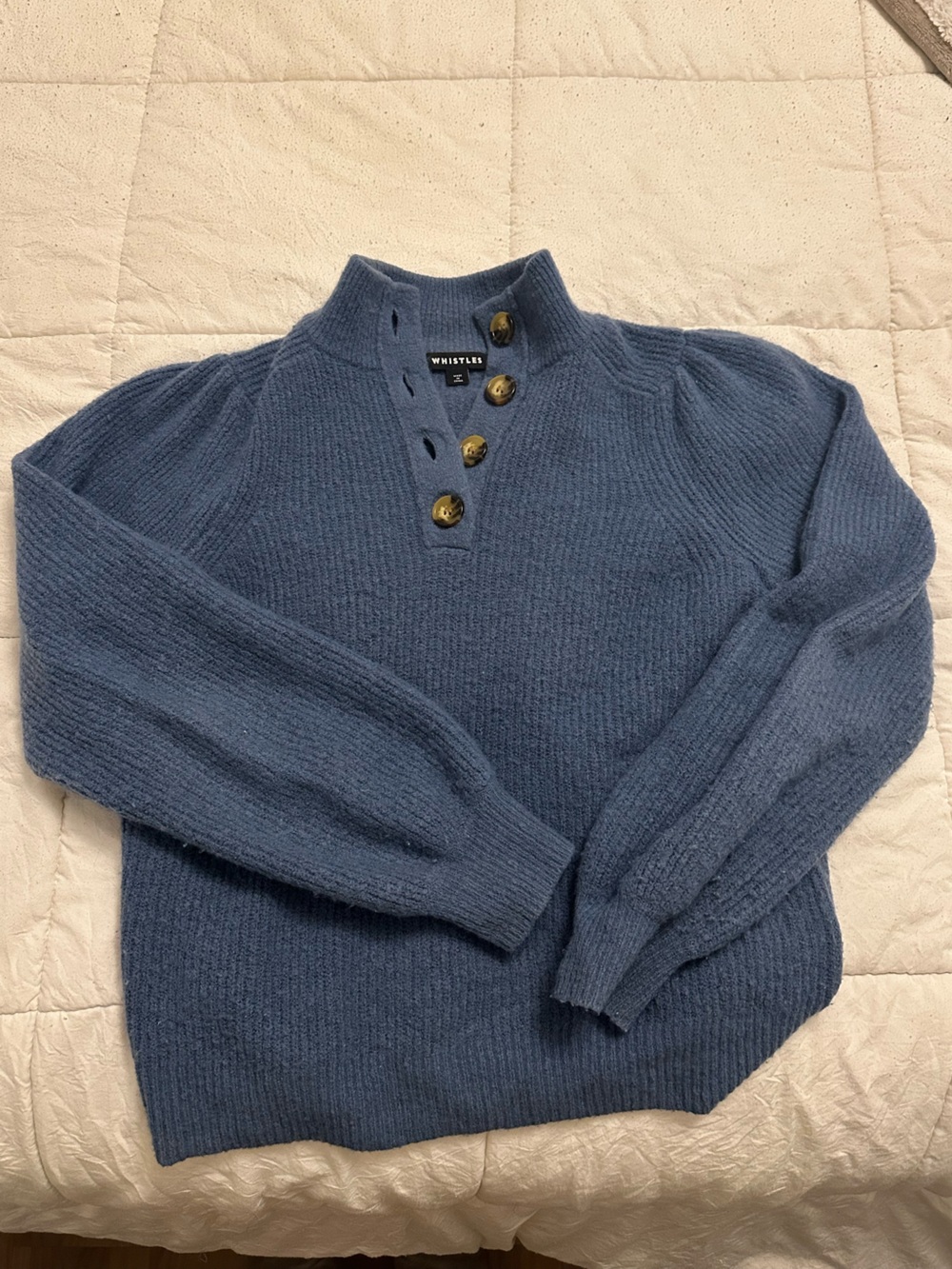 Whistles | Women’s Blue Button-Neck Sweater
